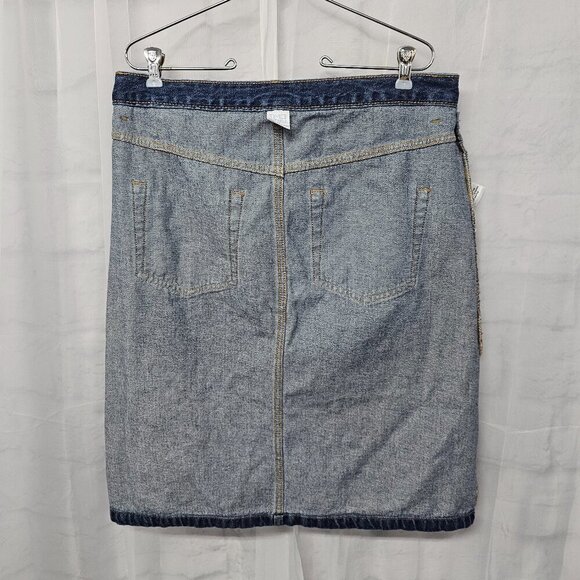 Time and Tru Medium Blue Denim Skirt Patchwork Boho Retro 14 - Picture 8 of 12
